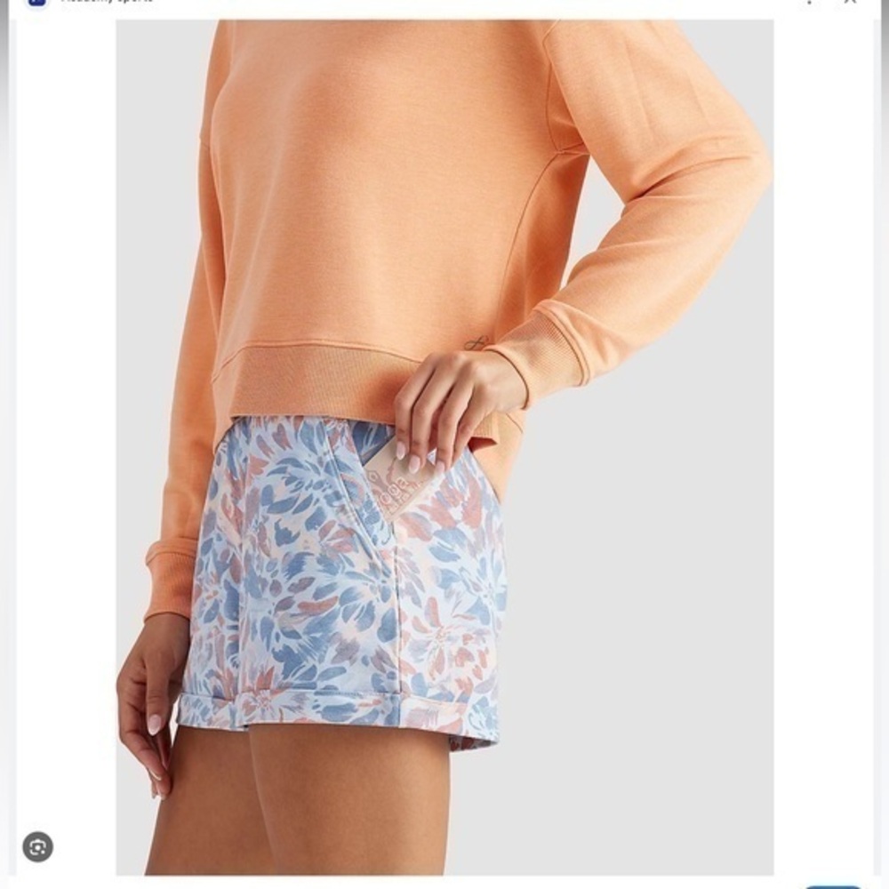 Freely Soft Blue & Pink Floral Elastic Waist Pull On Sweat Shorts Pockets M NWT
